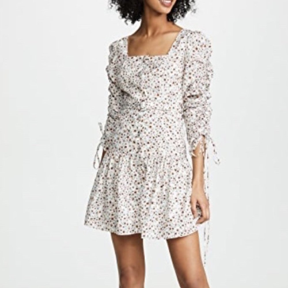 NWT NICHOLAS RUCHED SLEEVE BTTN FRONT DRESS 0